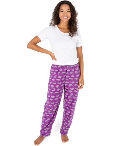 Leveret Fleece Pajama Pants Elephant - Purple