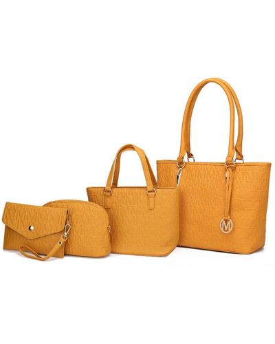 MKF Collection by Mia K Edelyn Embossed M Signature 4 Pcs Tote Set - Orange