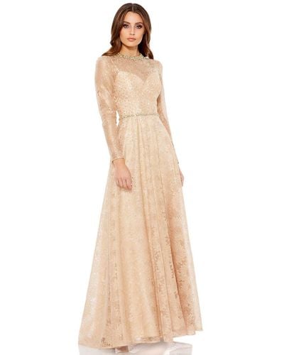 Mac Duggal Long Sleeve Floral Lace Gown - Natural