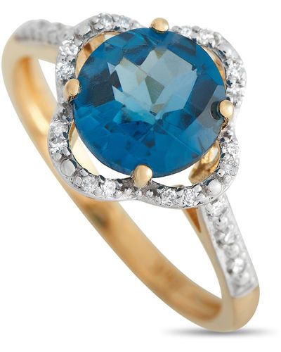 Non-Branded Lb Exclusive 14k Yellow 0.10ct Diamond And Topaz Quatrefoil Ring Rc4-11976ybt - Blue
