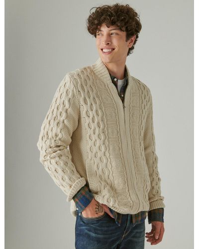 Lucky Brand Cable Zip Up Cardigan - Natural