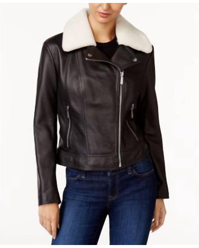 Michael Kors Shearling Collar Leather Jacket In Black
