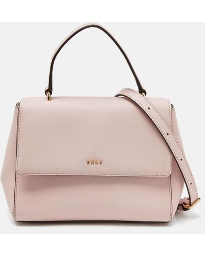 DKNY Leather Flap Top Handle Bag - Pink