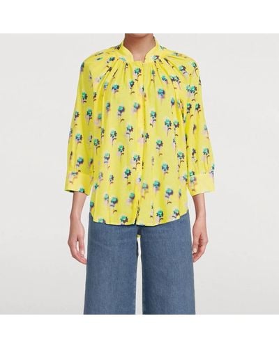 Smythe Gathered Blouse In Lemon Floral - Yellow