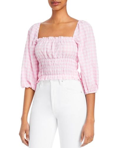 Charlie Holiday Boheme Off The Shoulder Checkered Peasant Top - Pink