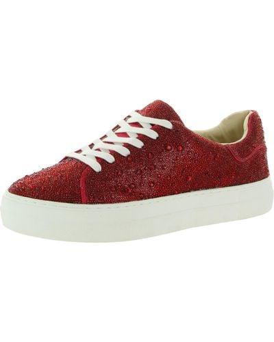 Betsey Johnson Sidny Rhinestone Sneakers Lace-up Shoes - Red