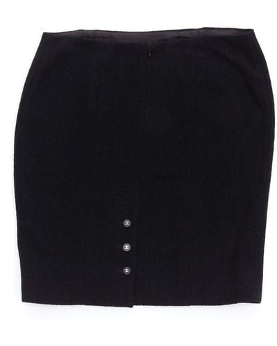 Chanel 96a Wool Tweed Cc Silver Logo Button Pencil Skirt - Black