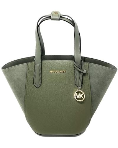 Michael Kors Portia Pebbled Leather Suede Tote Bag - Green