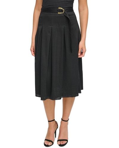Donna Karan Belted Burnout A-line Skirt - Black