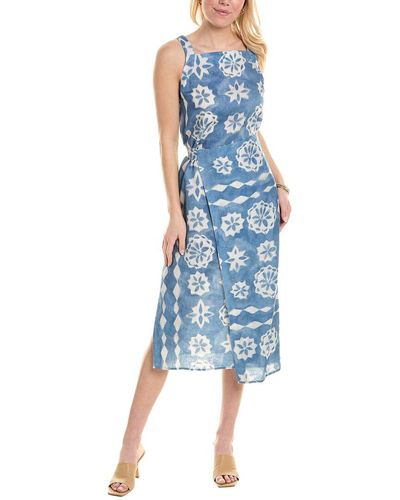Rebecca Taylor Paper Fleur Whisper Linen Midi Dress - Blue