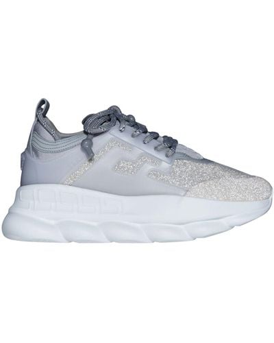 Versace New Chain Reaction Reflective Silver Crystal Rhinestone Sneaker - Blue