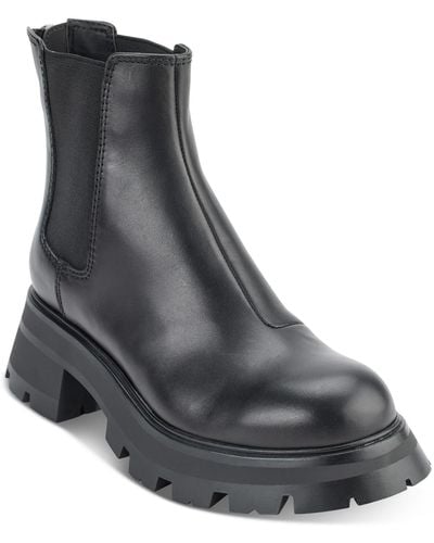 DKNY Sasha Leather Round Toe Chelsea Boots - Black
