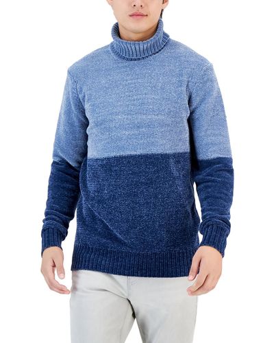 Alfani Equator Chenille Colorblock Turtleneck Sweater - Blue