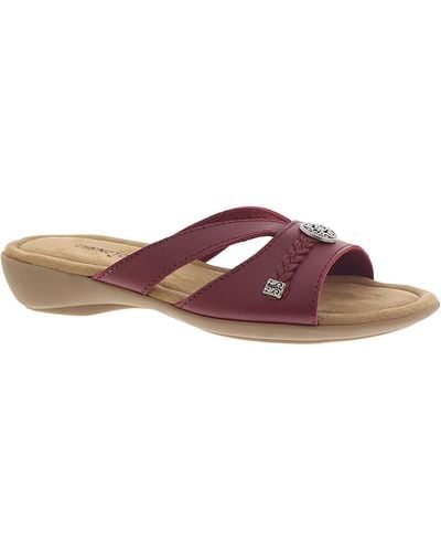 Minnetonka Siesta Leather Slip On Slide Sandals - Brown