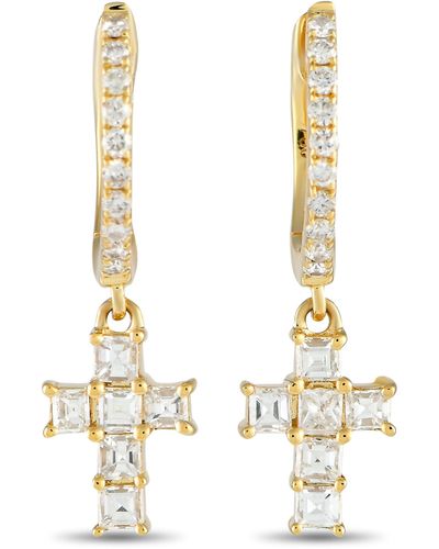 Non-Branded Lb Exclusive 18k Yellow Gold 0.50ct Diamond Hoop Cross Drop Earrings Er28107 - Metallic