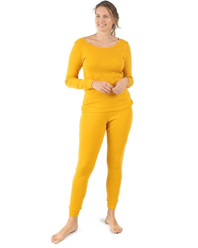 Leveret Two Piece Cotton Pajamas Boho Solid Color - Yellow