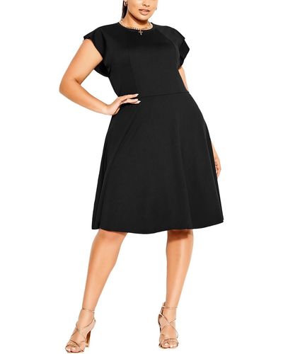 City Chic Plus Knit Cap Sleeves Fit & Flare Dress - Black