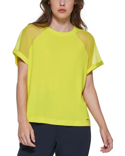 DKNY Cuffed Crewneck Pullover Top - Yellow