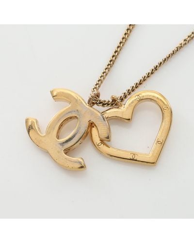 Chanel Coco Mark Heart Necklace Gp Gold 04p - Metallic