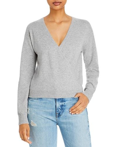 Aqua Cashmere Front Wrap Pullover Sweater - Gray