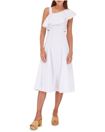 Veronica Beard Beilla One Shoulder Cut Out Flared Midi Dress - White