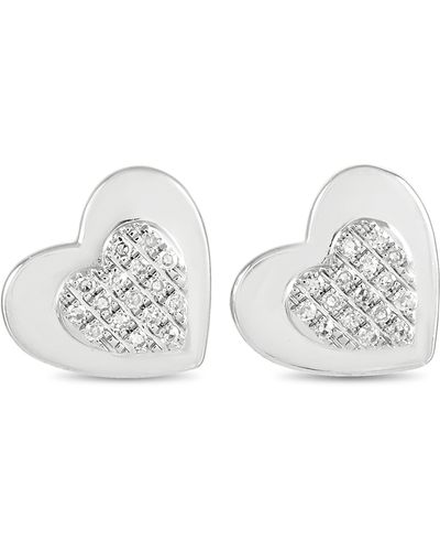Non-Branded Lb Exclusive 14k Gold 0.07 Ct Diamond Heart Stud Earrings - White