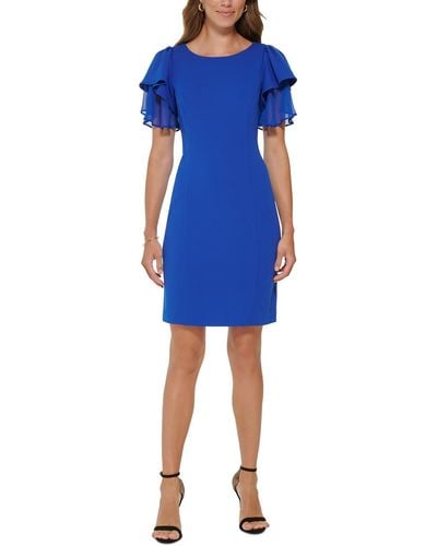 DKNY Solid Polyester Sheath Dress - Blue