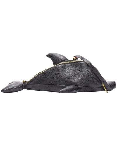 Thom Browne Rare Mini Dolphin Pebbled Leather Crossbody Bag - Black