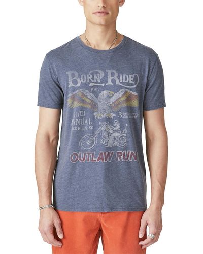Lucky Brand Born 2 Ride Crewneck Short Sleeve Graphic T-shirt - Blue