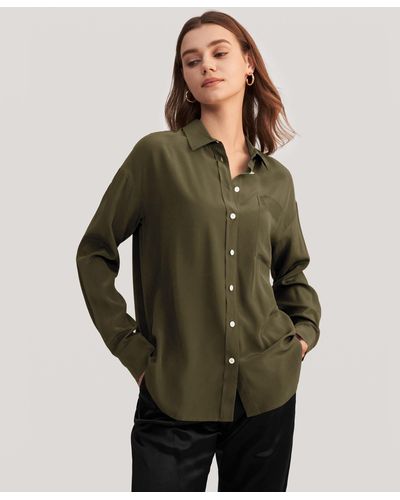 LILYSILK Drop Shoulders Oversize Silk Shirt - Green