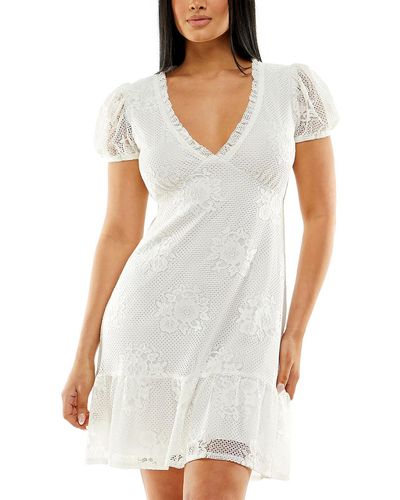 Speechless Juniors Lace Puff Sleeves Fit & Flare Dress - White