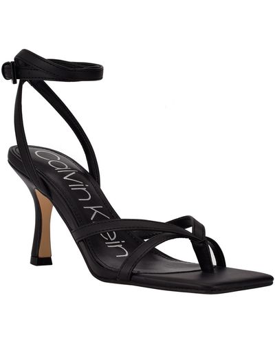 Calvin Klein Montel Faux Leather Square Toe Heels - Black