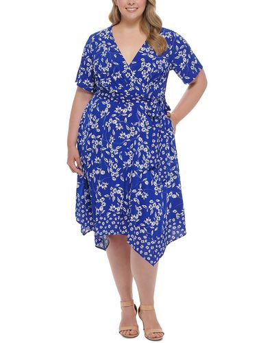 Jessica Howard Plus Floral Print Tie Waist Midi Dress - Blue