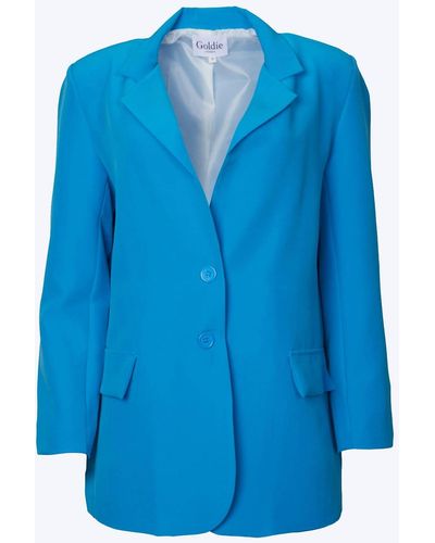 Goldie London Oversized Single-breasted Twill Crepe Blazer - Blue