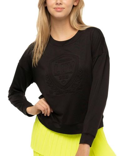 Lucky in Love Round Neck Long Sleeve Top - Black