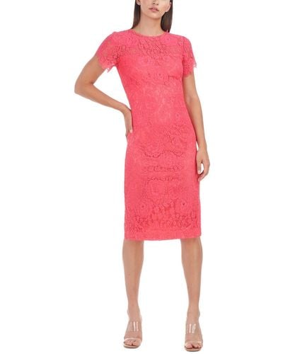 JS Collections Solid Lace Cocktail And Party Dress - Pink
