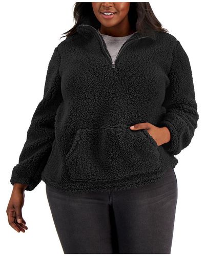 Style & Co. Plus Sherpa Half Zip 3/4 Zip Pullover - Black