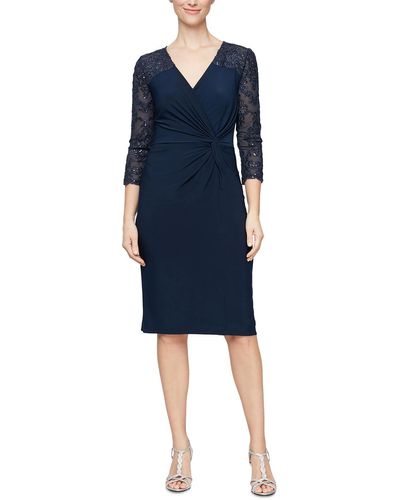 Alex Evenings Jersey Lace Cocktail And Party Dress - Blue