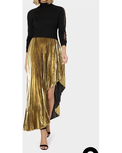 MILLY Shenandoah Asymmetrical Pleated Lame Skirt - Metallic