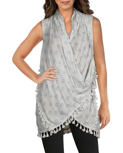 L*Space Printed Open Front Cardigan Top - Gray
