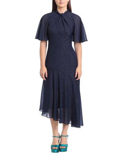 Maggy London Shimmer Asymmetric Midi Dress - Blue