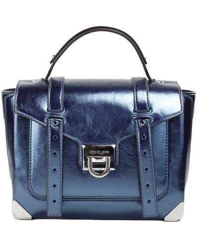 Michael Kors Manhattan Medium Leather Top Handle Satchel Bag - Blue