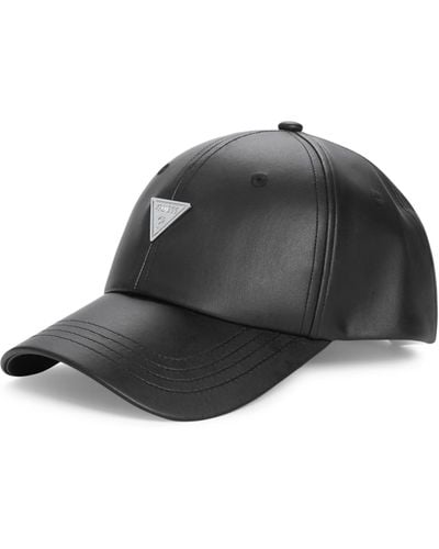 Guess Factory Faux-leather Logo Emblem Baseball Hat - Black