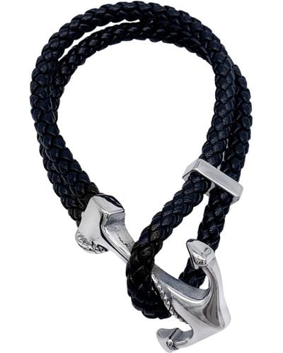 Adornia Water Resistant Leather And Anchor Hook Bracelet Silver - Black