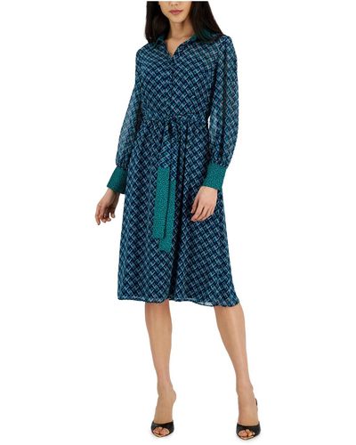 Tahari Chiffon Pattern Midi Dress - Blue