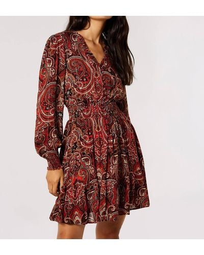Apricot Paisley Shimmer Dress - Red