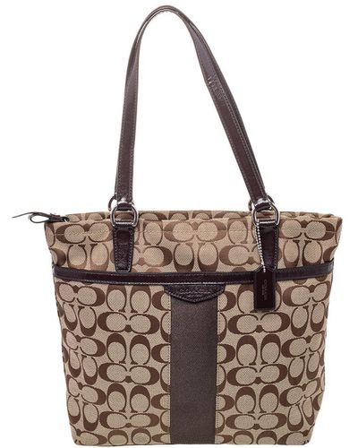 COACH / Canvas And Patent Leather Top Zip Tote - Brown