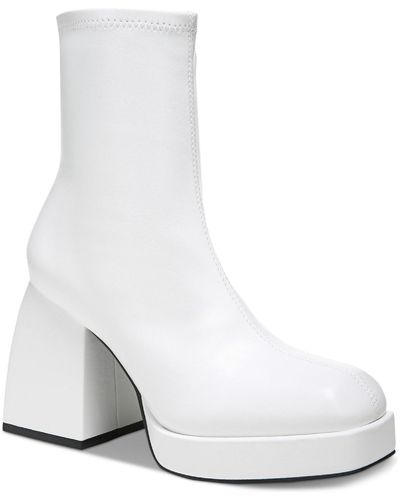 BarIII Narita Faux Leather Block Heel Ankle Boots - White