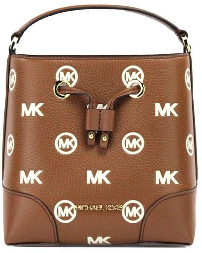 Michael Kors Mercer Small luggage Embossed Drawstring Bucket Messenger Bag - Brown