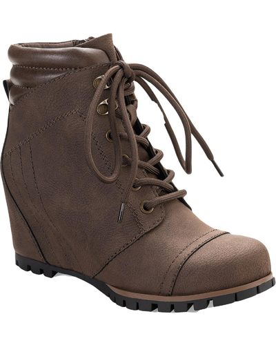 Sun & Stone Lizzie Faux-leather Lace-up Wedge Boots - Brown